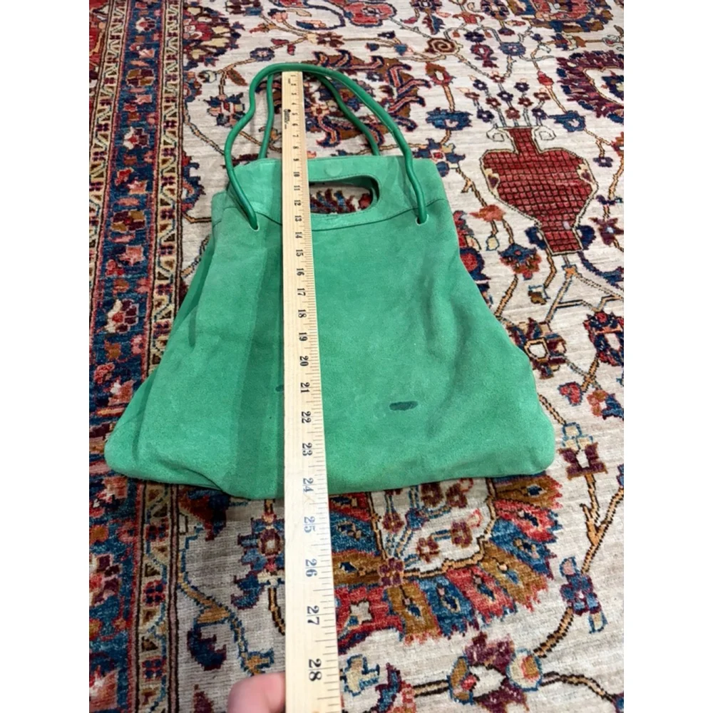 Free People Green Suede Leather Tote Shoulder Bag Cutout Handle Boho Slouch read